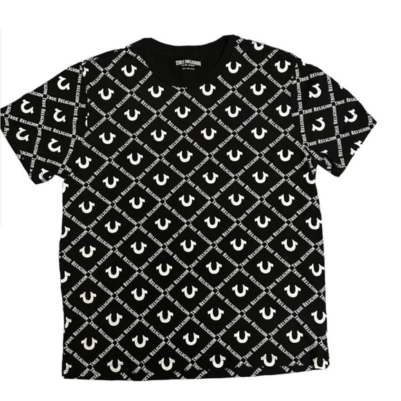 True Religion Other - TRUE RELIGION Shirt Mens Large Black White Fitted T Shirt Cotton Crew Neck